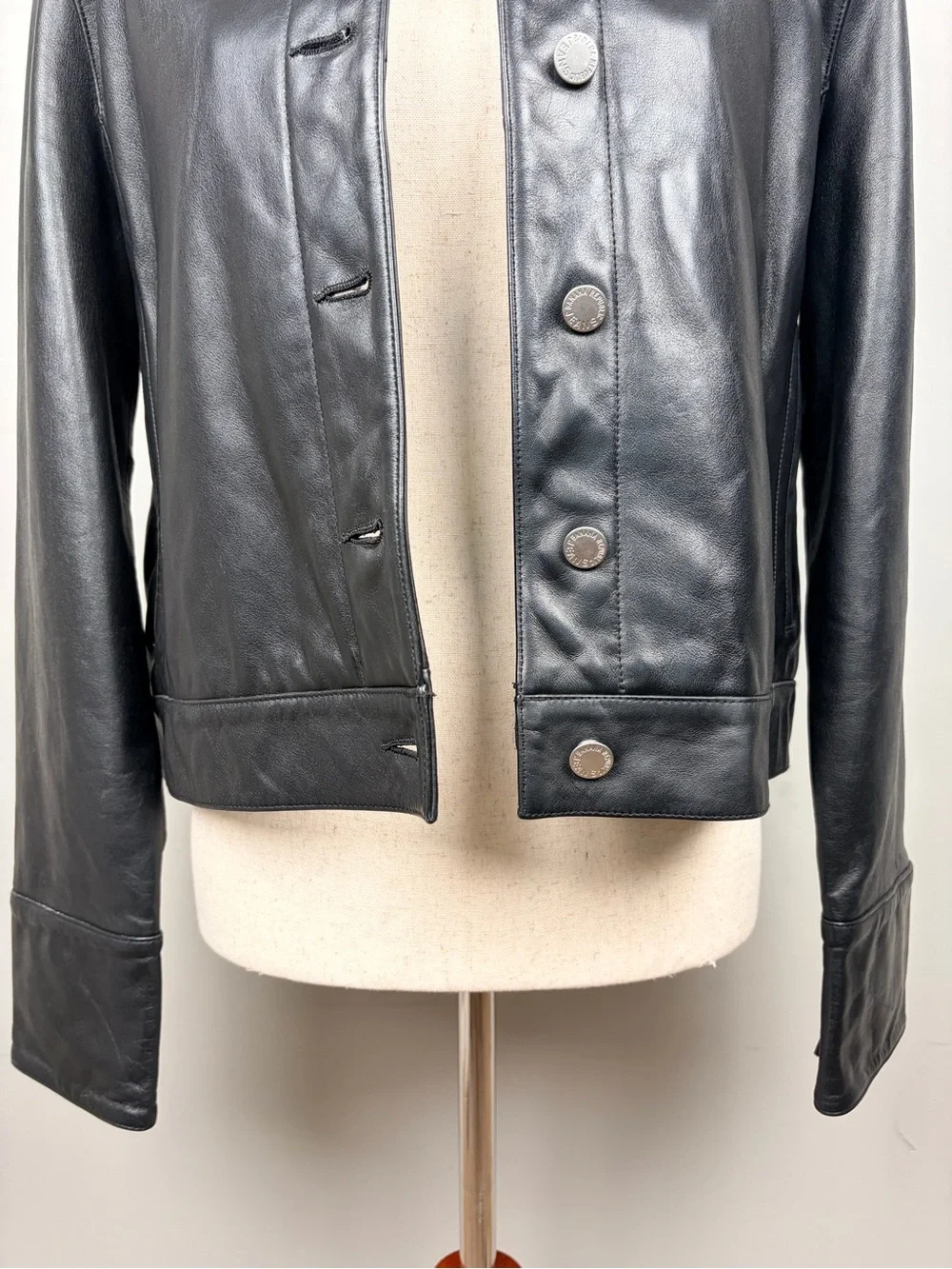 Vintage Banana Republic Black Leather Jacket Women’s M Button Front Collared